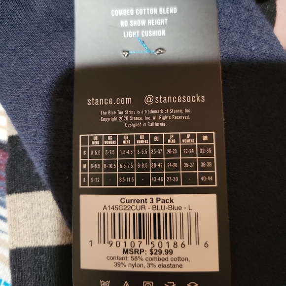 NWT Stance Current Mens Combed Cotton Blend No Show Socks 3-Pack L Multi-Color - Picture 3 of 5